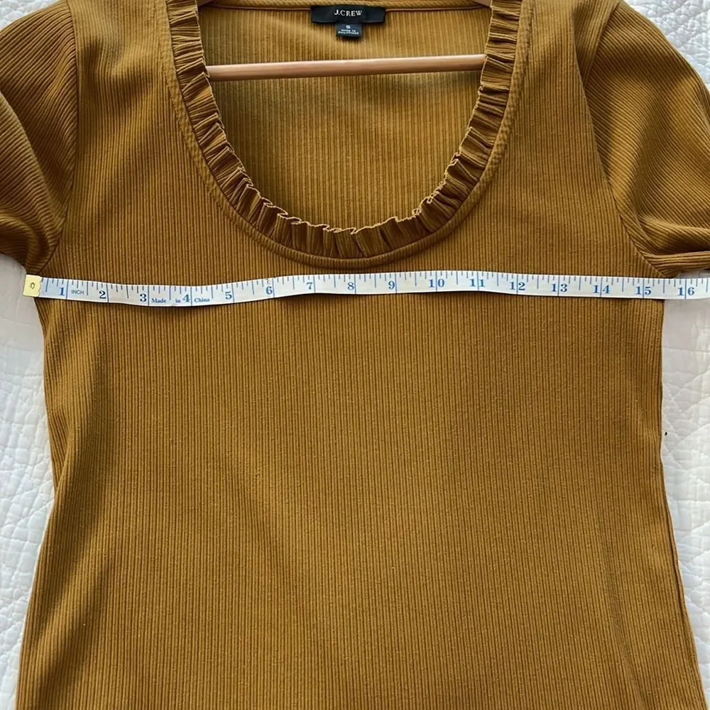 J Crew Ribbed Ruffle Neck Long Sleeve Shirt Bronzed Surplus Brown Women's Small - Picture 7 of 10